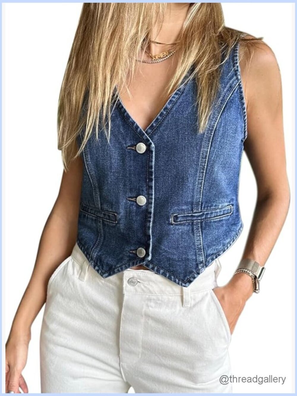 Sleeveless Denim Vest Crop Top Y2K Button Down Jean Waistcoat